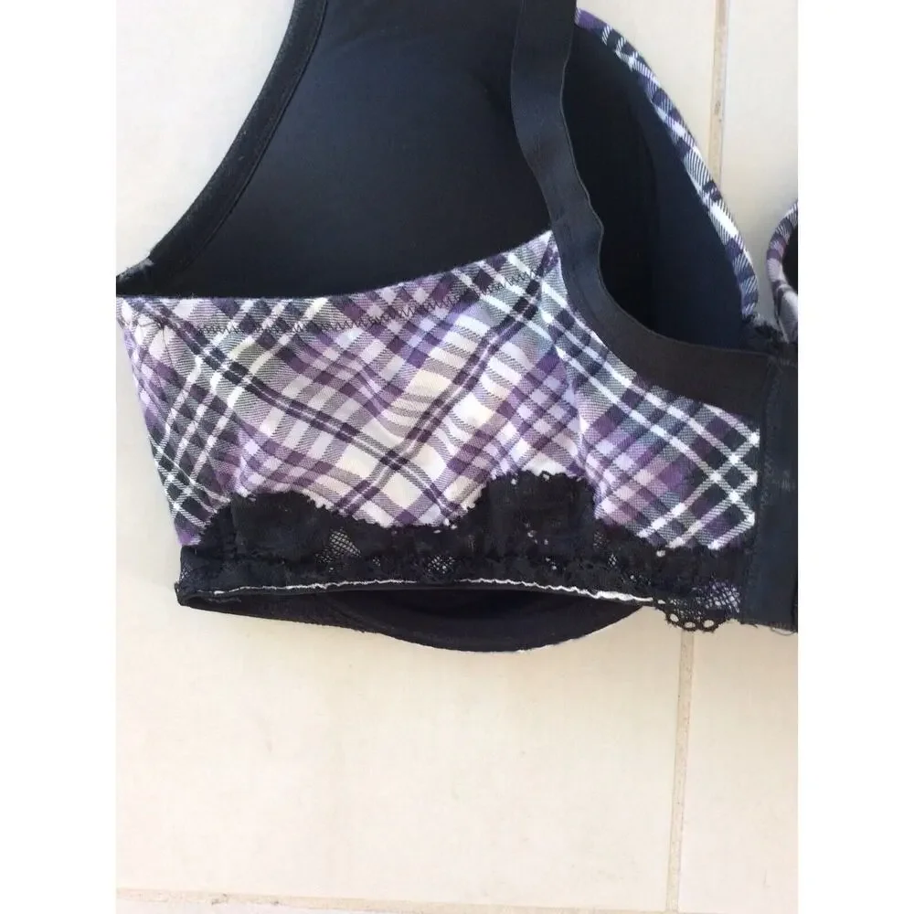 Cacique Lingerie Bra Plaid Lace Padded Underwire